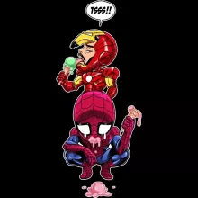 Iron Man - Järnmannen parodi Svart Barnhuvade Tröja med huva - Spider-Man aka Peter Parker och Iron Man aka Tony Stark (Högklassig Tröja med huva - Tryckt i Frankrike - Ref : 1284)