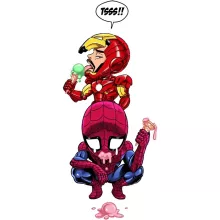 Iron Man - Järnmannen parodi Vit Flickor linne - Spider-Man aka Peter Parker och Iron Man aka Tony Stark (Högklassig linne - Tryckt i Frankrike - Ref : 1284)