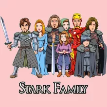 Eddard Babyromper (meisje) “Eddard, Catelyn, Robb, Sansa, Arya, Brian, Rickon en Tony Stark (Robert Downey Jr Caricature)” – Game of Thrones parodie