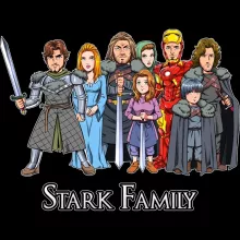 Eddard Vrouwen Tank Top “Eddard, Catelyn, Robb, Sansa, Arya, Brian, Rickon en Tony Stark (Robert Downey Jr Caricature)” – Game of Thrones parodie