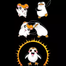 Camiseta bebé Negra parodia de Star Wars - Porg de Star Wars, Los pingüinos de Madagascar y Hamtaro (T-shirt de primera calidad - impresa en Francia - Réf : 928)