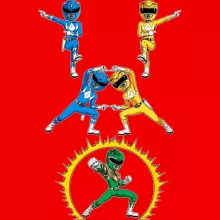 Blue Power Ranger Women T-shirt “Blue Power Ranger, Yellow Power Ranger and... Green Power Ranger” – Power Rangers parody