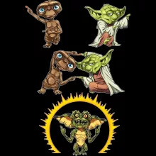 Maglietta per bambini e ragazzi Yoda “Yoda, E.T. e Spike il Gremlin” – Parodia dei Star Wars