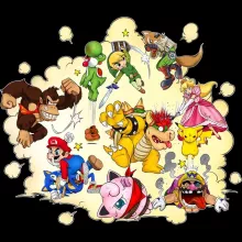 Mario Baby Body långa ärmar “Mario, Link, Fox, Bowser, Pikachu och Wario” – Parodi Super Smash Bros