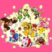 Mario Linne för Flickor barnens “Mario, Link, Fox, Bowser, Pikachu och Wario” – Parodi Super Smash Bros