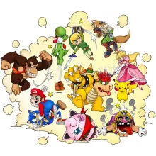 Mario Flickor barnens T-shirts “Mario, Link, Fox, Bowser, Pikachu och Wario” – Parodi Super Smash Bros