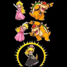 Princess Peach T-shirts kinderen meisjes “Princess Peach en Bowser aka Bowsette” – Super Mario parodie