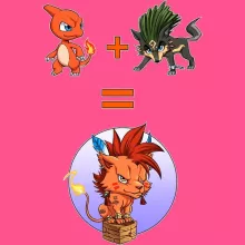 Red XIII Linne för Flickor barnens “Red XIII, Link Varg och Charmeleon” – Parodi Pokémon