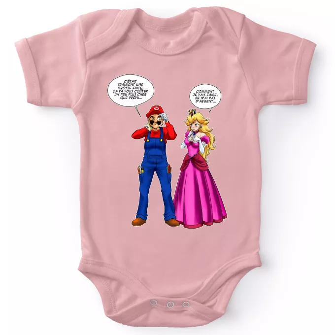Body bébé manches courtes (Filles) Parodie Super Mario Le plombier et la blonde pulpeuse... - Princesse Peach