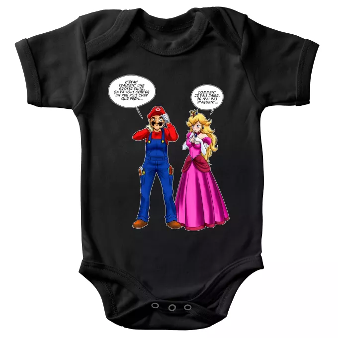 Body bébé manches courtes Parodie Super Mario Le plombier et la blonde pulpeuse... - Princesse Peach