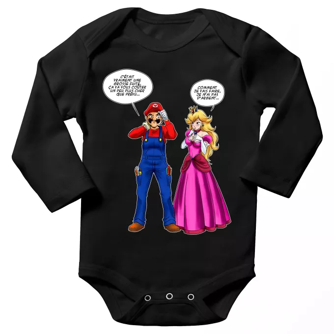 Body bébé manches longues Parodie Super Mario Le plombier et la blonde pulpeuse... - Princesse Peach