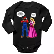 Body bébé manches longues « Le plombier et la blonde pulpeuse... » – Parodie Super Mario