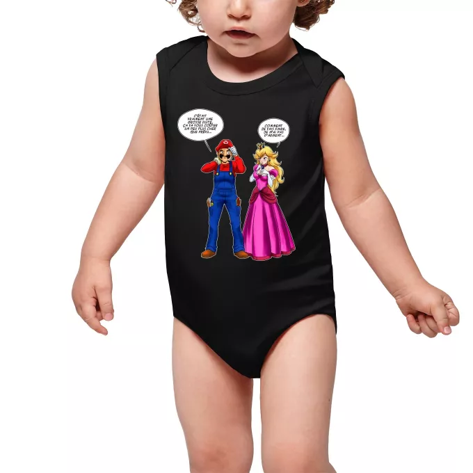 Body bébé sans manches Parodie Super Mario Le plombier et la blonde pulpeuse... - Princesse Peach