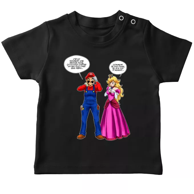 T-shirts bébé Parodie Super Mario Le plombier et la blonde pulpeuse... - Princesse Peach