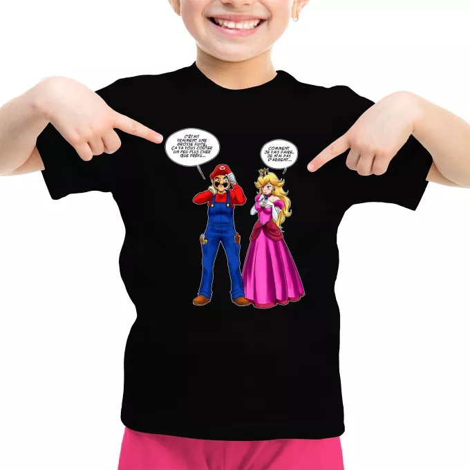 T-shirts Enfants Filles Parodie Super Mario Le plombier et la blonde pulpeuse... - Princesse Peach