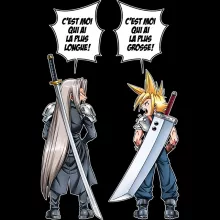 T-shirt Femme Clad Strife Vs Sephiroth « Final Fantazizi Remake ! » – Parodie Final Fantasy VII
