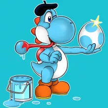 T-shirt « Peinture fraîche... (Version bleue claire) » – Parodie Yoshi