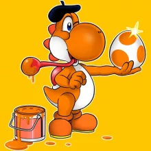 T-shirt Enfant Yoshi Orange « Peinture fraîche... (Version orange) » – Parodie Yoshi