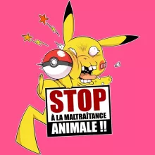 Débardeur Enfant Fille Pikachu « Stop à la Maltraitance animale !! » – Parodie Pokémon