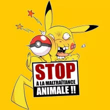 T-shirt Pikachu « Stop à la Maltraitance animale !! » – Parodie Pokémon