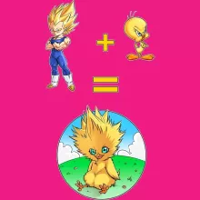 Baby Chocobo Damen T-shirt “Baby Chocobo, Vegeta en Tweety” – Dragon Ball Z parodie