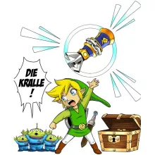 Link T-Shirt “Link and die Aliens” – Parodie auf Zelda