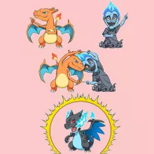 Glurak Baby Strampler (Mädchen) “Glurak, Mega Glurak X und Hades” – Parodie auf Pokémon