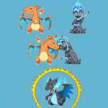 Glurak Baby Strampler “Glurak, Mega Glurak X und Hades” – Parodie auf Pokémon