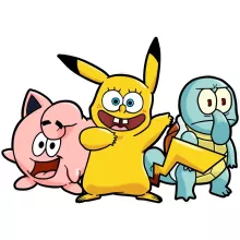 totebag Bob Esponja “Bob Esponja, Calamardo Tentáculos, Patricio Estrella y Pikachu” – Parodia de Pokémon