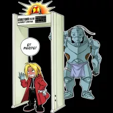 T-shirt bébé Edward « Détecteur de métaux ! » – Parodie Full Metal Alchemist