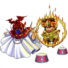 Pegasus Seiya Untersetzer “Pegasus Seiya, Aiolia des Löwen und der Pope” – Parodie auf Saint Seiya