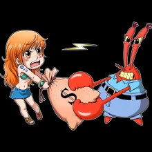 Nami Langarm T-Shirt “Nami und Mr Krabs” – Parodie auf One Piece