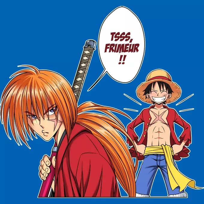 Bonnet à pompon Parodie One Piece L'élève dépasse le Maître... - Kenshin, Luffy, Kenshin Himura, Rurouni Kenshin, Monkey D Luffy, Mugiwara no Luffy