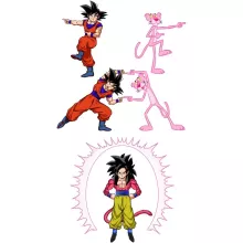Son Goku Super Damen T-shirt “Son Goku Super saiyan 4 en the Pink Panther” – Dragon Ball GT parodie