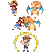 T-shirt Enfant Luffy « FIRE FUSION !! » – Parodie One Piece - Pokémon
