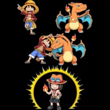 T-shirt Luffy « FIRE FUSION !! » – Parodie One Piece - Pokémon