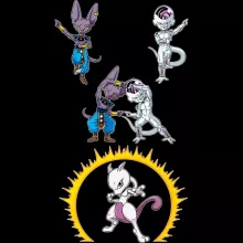 Beerus Långärmad T-Shirts “Beerus, Lord Freezer och Mewtwo” – Parodi Pokémon