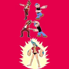 Franky Damen T-shirt “Franky, Ace Ventura en Popeye” – One Piece parodie