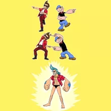Franky Damen T-shirt “Franky, Ace Ventura und Popeye” – Parodie auf One Piece