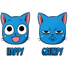 T-shirt Enfant Fille Happy Vs Grumpy Cat « Happy Grumpy » – Parodie Fairy Tail