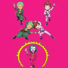 Hisoka Damen T-shirt “Hisoka, De Joker en Zoro” – One Piece parodie