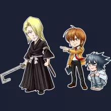 L Tröja med huva “L, Lignt Yagami och Kira” – Parodi Bleach