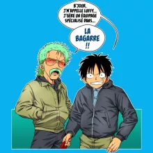 T-shirt bébé Monkey D. Luffy « La Bagarre !! » – Parodie One Piece