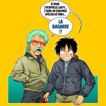 T-shirt bébé Monkey D. Luffy « La Bagarre !! » – Parodie One Piece