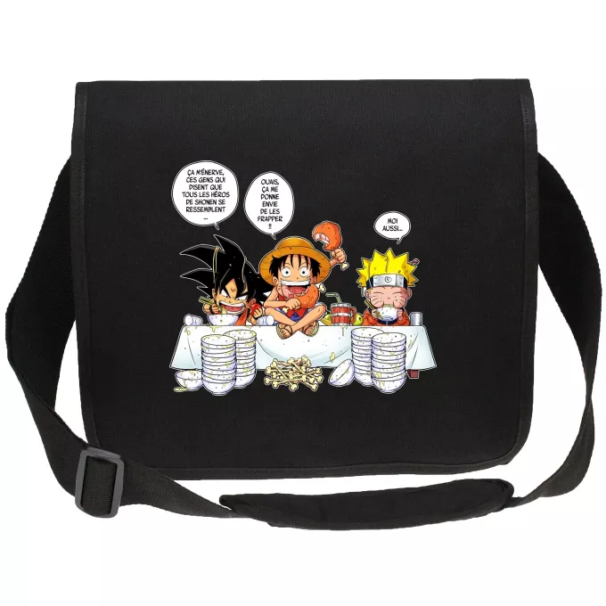 Sacs étudiant canvas Parodie Naruto La recette d'un bon shonen Manga (Super Deformed) - Luffy, Sangoku