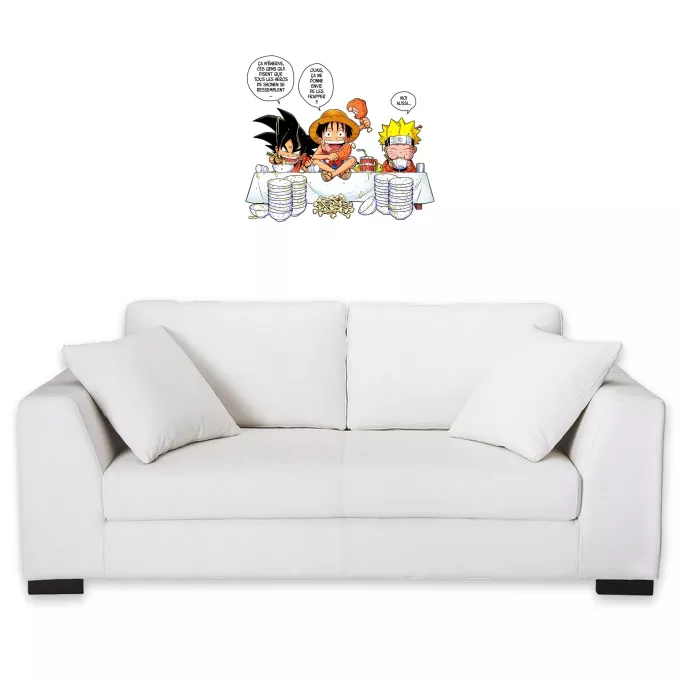 Stickers Déco Parodie Naruto La recette d'un bon shonen Manga (Super Deformed) - Luffy, Sangoku