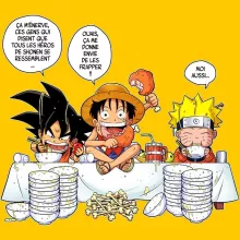T-shirt Luffy « La recette d'un bon shonen Manga (Super Deformed) » – Parodie Naruto