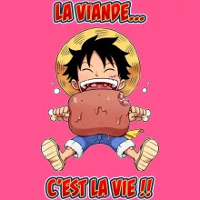Débardeur Enfant Fille Luffy « La Viande... C'est la vie ! » – Parodie One Piece