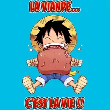 T-shirt Enfant Fille Luffy « La Viande... C'est la vie ! » – Parodie One Piece