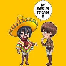 Camiseta Niño de manga corta Mikasa Ackerman “Mikasa Ackerman y Eren Jaeger” – Parodia de Shingeki no Kyojin